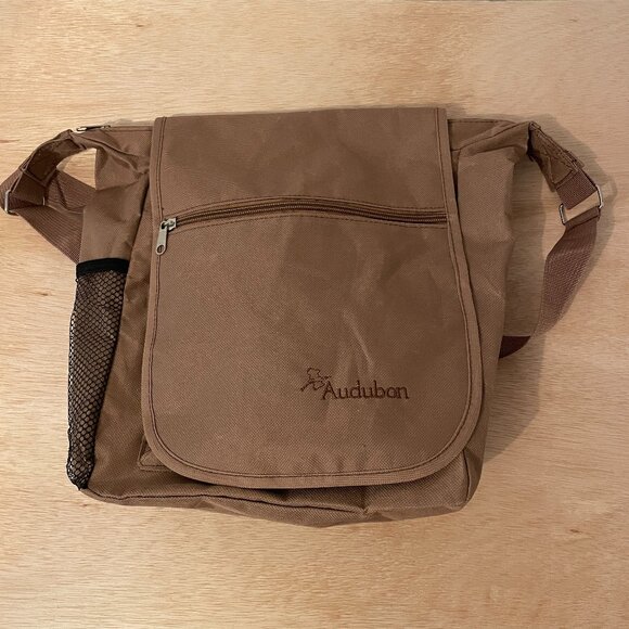 Audubon Tan Crossbody Satchel Shoulder Bag Compartments Messenger Bag bird logo - Picture 3 of 11